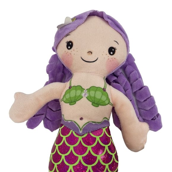 Linzy Toys Mermaid Plush Doll 14” Purple Hair Green Bikini Shells Pink Tail - Picture 4 of 15